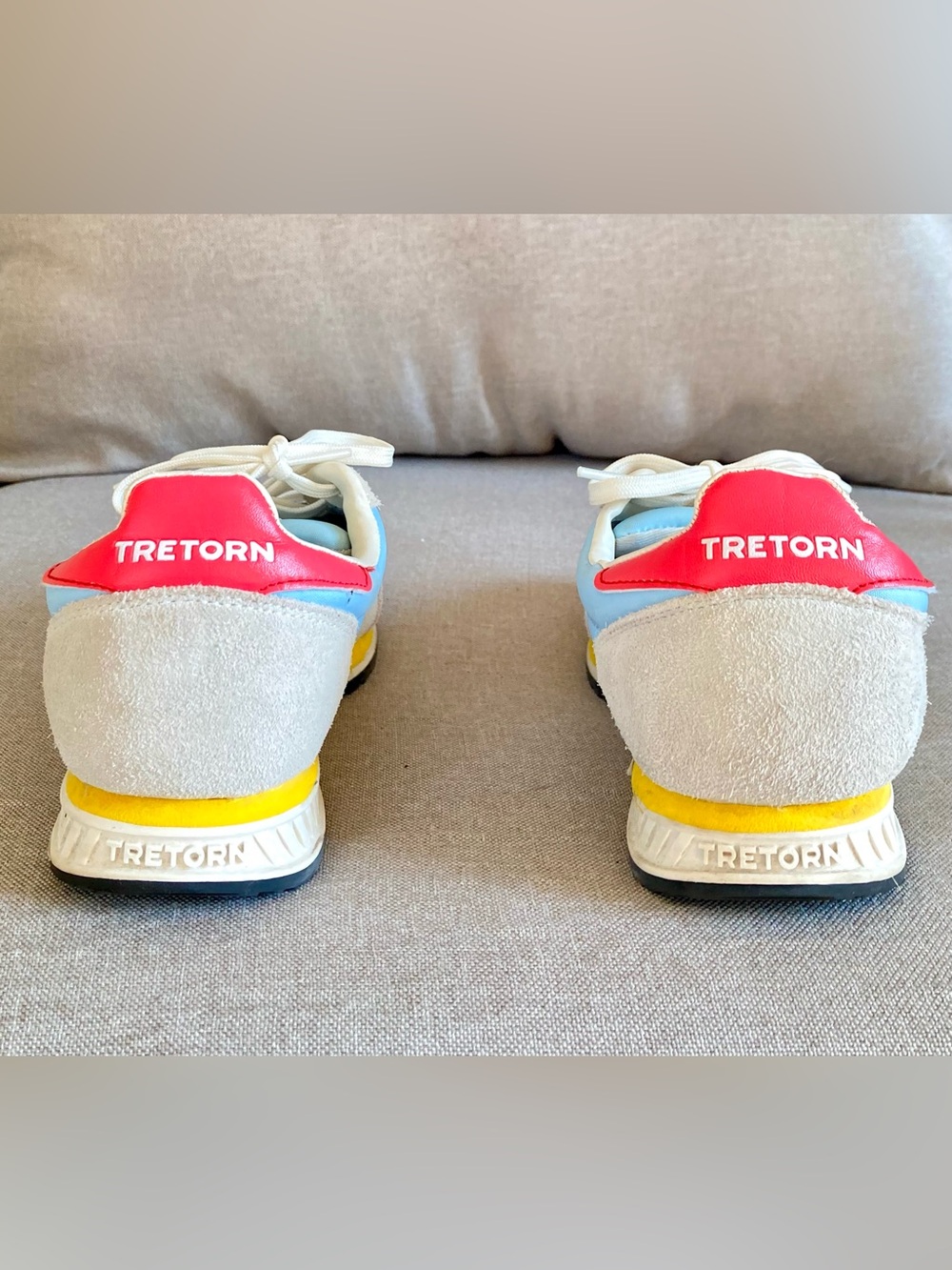 Tretorn Blue White Suede Accent Sneakers with Yellow and Coral Details - Picture 2 of 6